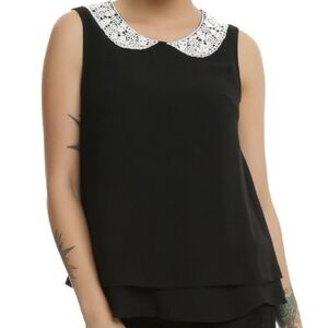 Black Crochet Collar Double Layer Tank Top